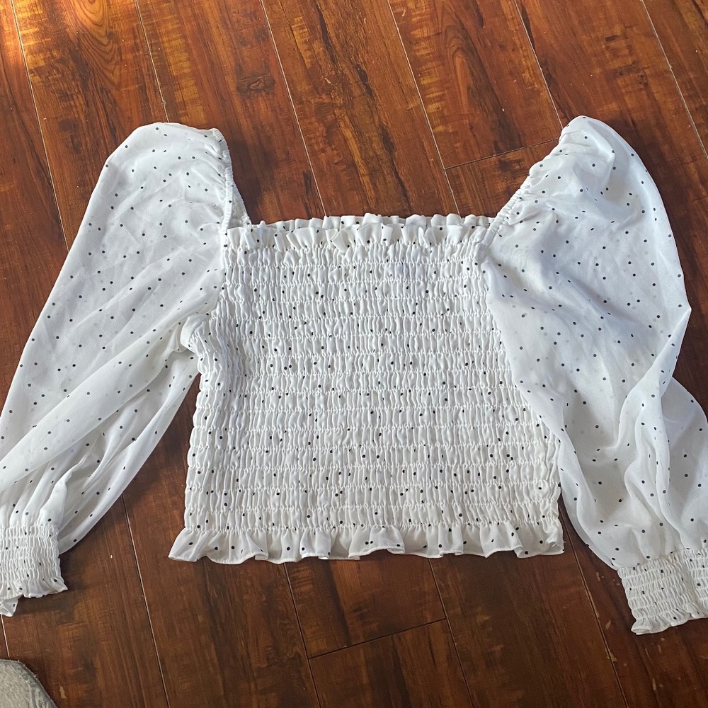 Polka Dot Smocked Long Sleeved Top